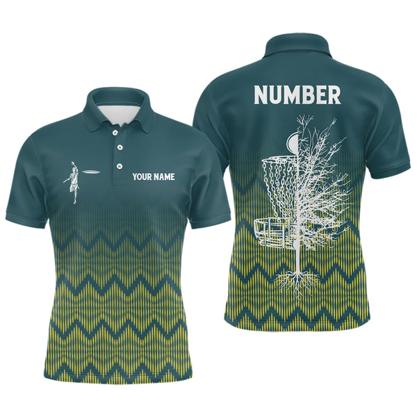 Maxcorners Personalized Mens Disc Golf Polo Shirt Gradient Green Geometric Disc Golf Shirts For Men MT0510