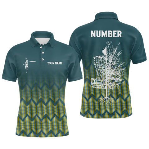 Maxcorners Personalized Mens Disc Golf Polo Shirt Gradient Green Geometric Disc Golf Shirts For Men MT0510