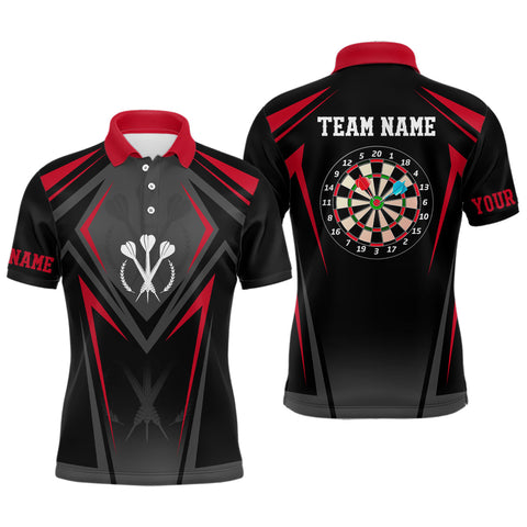 Max Corners Red Black Sporty Customized Name 3D Darts Polo Shirt For Men