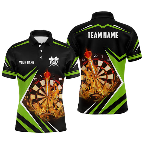 MaxCorners Darts Black Green Fire Flame  Customized Name, Team Name 3D Polo Shirt For Men