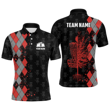 Maxcorners Personalized Argyle Pattern Disc Golf Mens Polo Shirt Custom Disc Golf Shirts For Men Golf Gifts MT0510