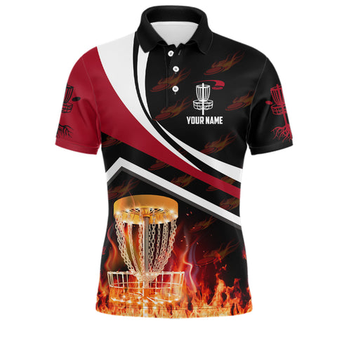 Maxcorners Personalized Disc Golf Fire Flame Red Style Custom Golf Shirts For Men Disc Golf Gifts MT0510