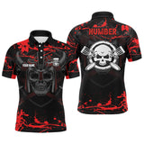 Maxcorners Mens Skull Disc Golf Polo Shirts Custom Red Golf Shirt With Skull Disc Golf Shirts For Men Golf Gifts MT0510