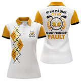 Max Corners Yellow Argyle Beer Golf Tops Customized Name 3D Golf Polo Shirt For Women