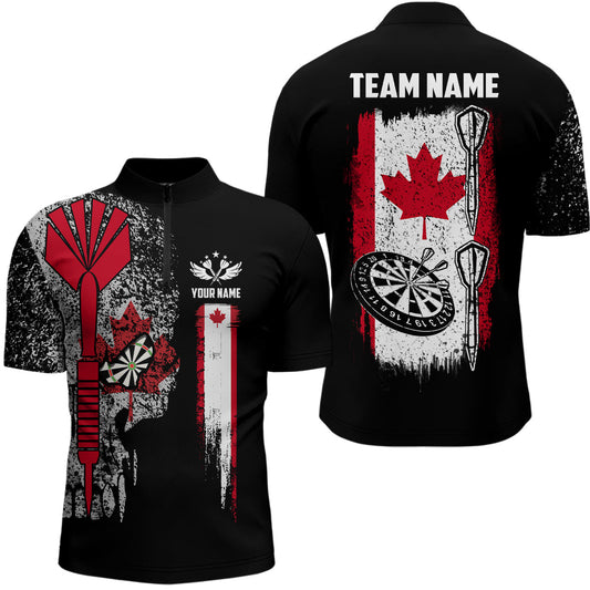 Maxcorners Canada Flag Skull Darts Mens Polo Shirt Custom Patriotic Darts Shirts For Men Dart Jerseys