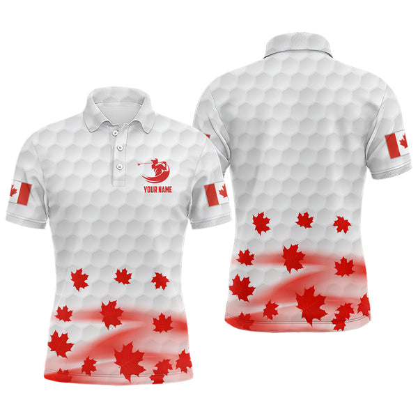 Maxcorners Golf Canadian Flag Red Maple Leaves Customized Name 3D Polo Shirt Unisex