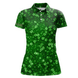 Maxcorners 3D Grunge Green Clovers St Patrick Day Womens Golf Polo Shirts Custom Golf Gifts For Women