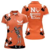 Maxcorners Womens Skull Golf Polo Shirt Argyle Pattern Orange Golf Shirt For Ladies