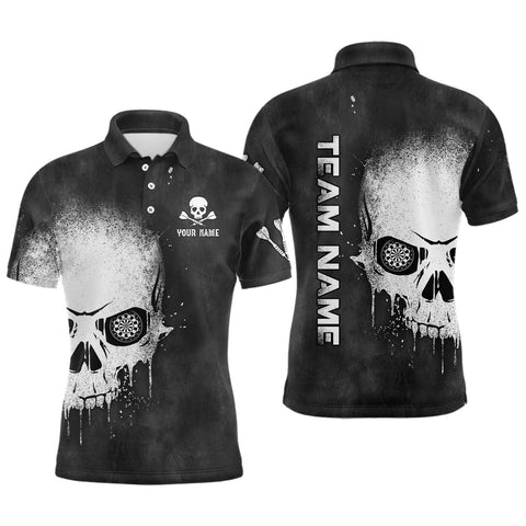 Smoke Skull Black White Mens Darts Polo Shirt