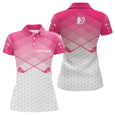 Max Corners Pink Argyle Pattern Golf Lover Customized Name 3D Golf Polo Shirt For Women