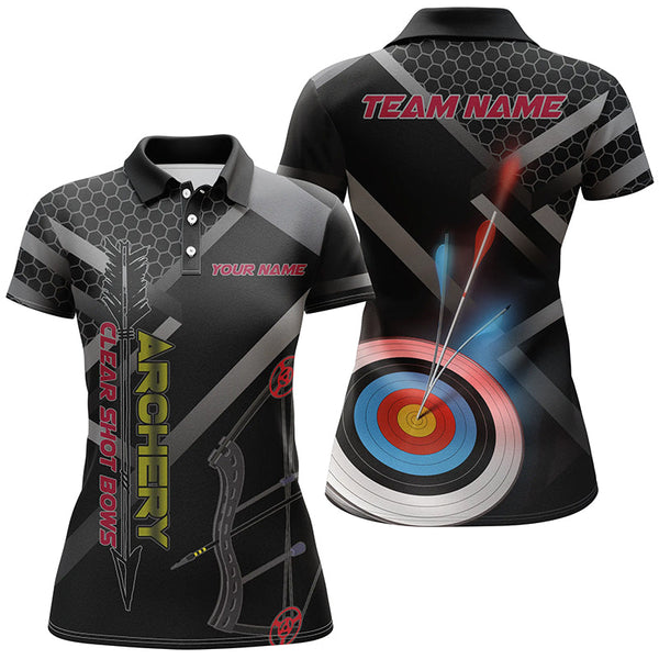 Maxcorners Personalized Clear Shot Bows 3D Target Archery Polo Shirts For Men, Custom Archery Team Shirts