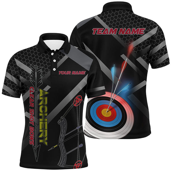 Maxcorners Personalized Clear Shot Bows 3D Target Archery Polo Shirts For Men, Custom Archery Team Shirts