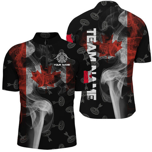 Maxcorners Personalized Vintage Smoke Canadian Flag Archery Polo Shirts For Men, 3D Target Archery Jerseys