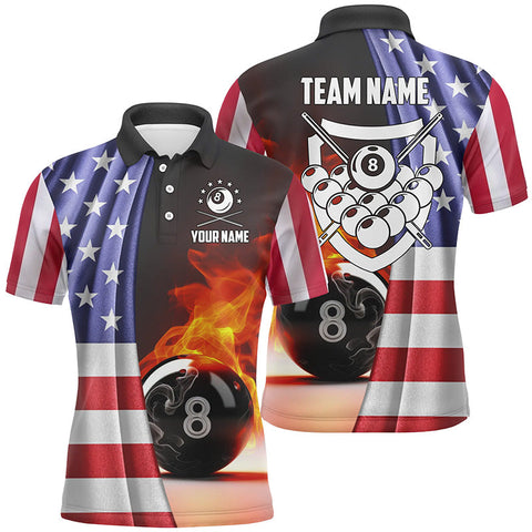 MaxCorners Billiard  Fire 8 Ball Pool American Flag Customized Name, Team Name 3D Polo Shirt
