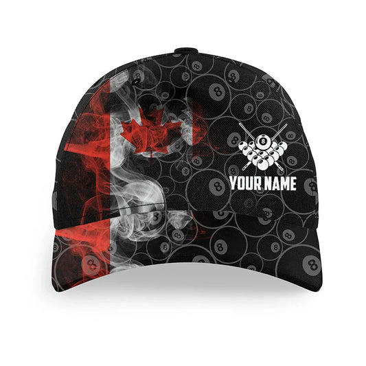 Maxcorners Billiard Vintage Smoke Canadian Flag Personalized Name 3D Cap