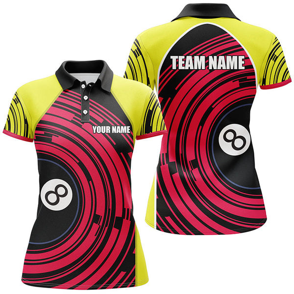 Maxcorners Personalized Yellow Pink 8 Ball Billiard Polo Shirts For Men Custom Mens Billiard Team Shirts