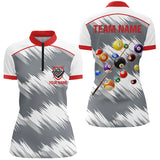 Maxcorners Personalized Red Grey Billiard Balls 3D Polo Shirts For Men, Custom 8 Ball Billiard Team Jerseys