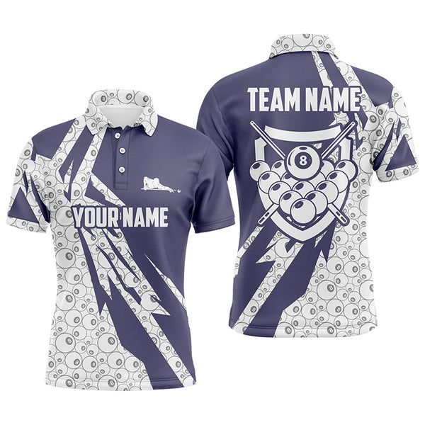 Maxcorners 8 Ball Pattern Purple White Billiard Billiard Pool Team Jerseys Polo & 1/4 Zip