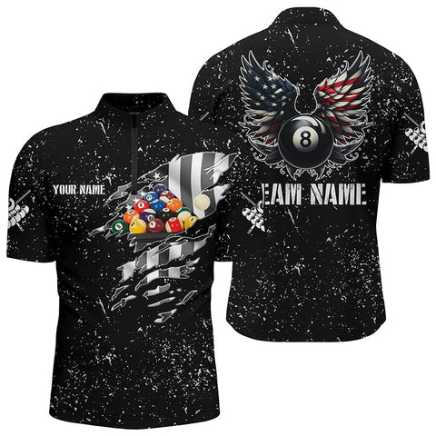 Maxcorners Personalized US Flag Billiard Balls 3D Quarter-Zip Shirts For Men