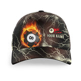 Maxcorners Billiard Ball 8 Fire Flame Lightning Personalized Name 3D Cap