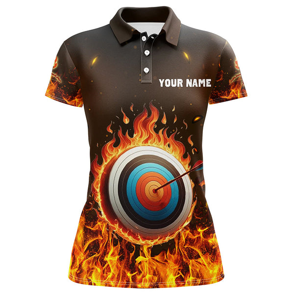 Maxcorners Personalized Fire Target Archery 3D Polo Shirts For Men, Custom Flaming Archery Bow Arrow Jerseys