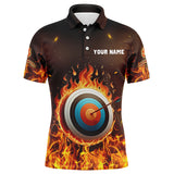 Maxcorners Personalized Fire Target Archery 3D Polo Shirts For Men, Custom Flaming Archery Bow Arrow Jerseys