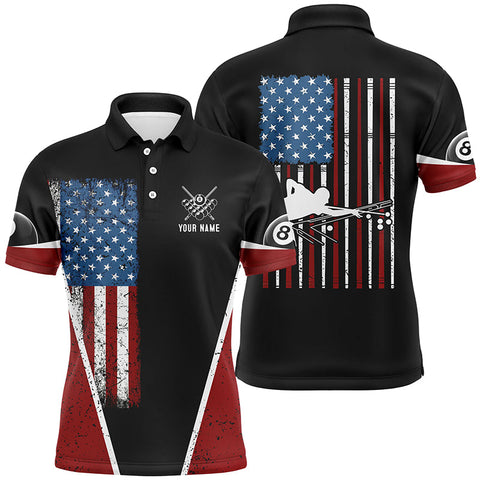 Maxcorners Personalized American Flag Billiards Polo Shirts