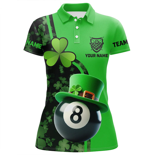 Maxcorners St Patrick'S Day Billiard 8 Ball 3D Polo Shirts For Women, Shamrock Billiard Jerseys