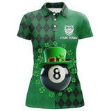 Maxcorners Personalized St Patrick'S Day Billiard 8 Ball 3D Polo Shirts For Women, Shamrock Billiard Shirt