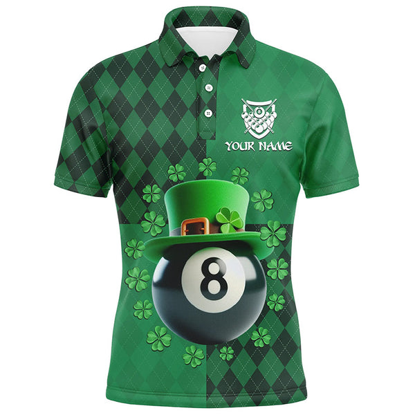 Maxcorners Personalized St Patrick'S Day Billiard 8 Ball 3D Polo Shirts For Men, Shamrock Billiard Jerseys