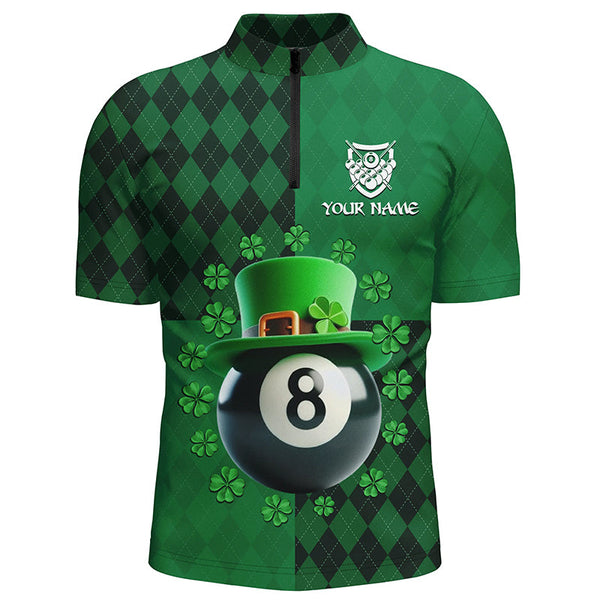 Maxcorners Personalized St Patrick'S Day Billiard 8 Ball 3D Polo Shirts For Men, Shamrock Billiard Jerseys