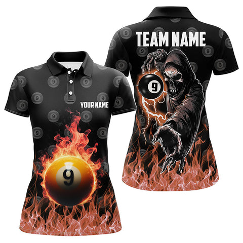 Maxcorners Personalized Flame 9 Ball Pool Pattern Billiard Polo Shirts For Women