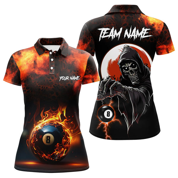 Maxcorners Personalized Flame 8 Ball Pool Billiard Polo Shirts For Women