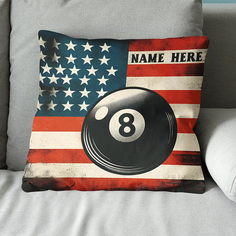 Maxcorners Personalized Vintage US Flag 8 Ball Billiard Pillow