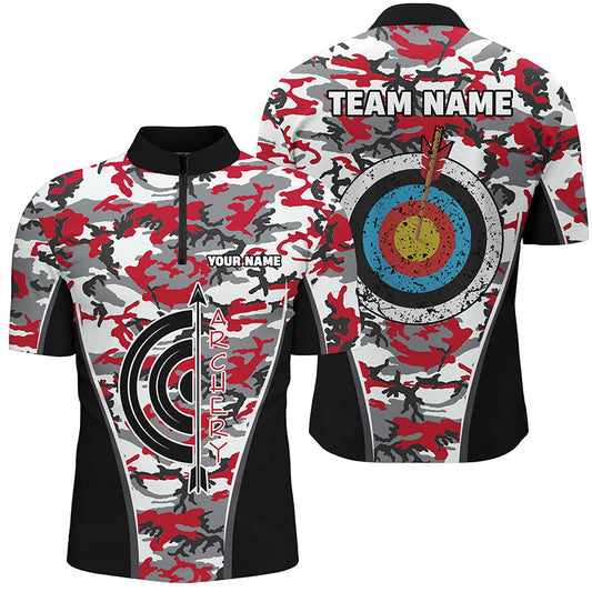 Maxcorners Personalized Red Camo Target Archery Polo Shirts For Men Archery Jerseys Custom Archery Team Shirts