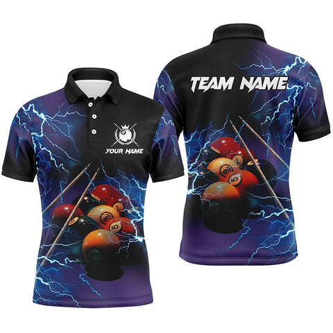 Maxcorners Personalized Billiard 8 Ball Thunder Lighting 3D Polo Shirts