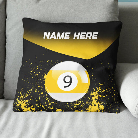 Maxcorners Personalized Yellow 9 Ball Billiard Pillow Custom Gifts For Pool Players