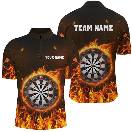 Maxcorners Personalized Fire Flame Dartboard Dart 3D Polo Shirts For Men, Dart Shirts Custom Mens Dart Jerseys