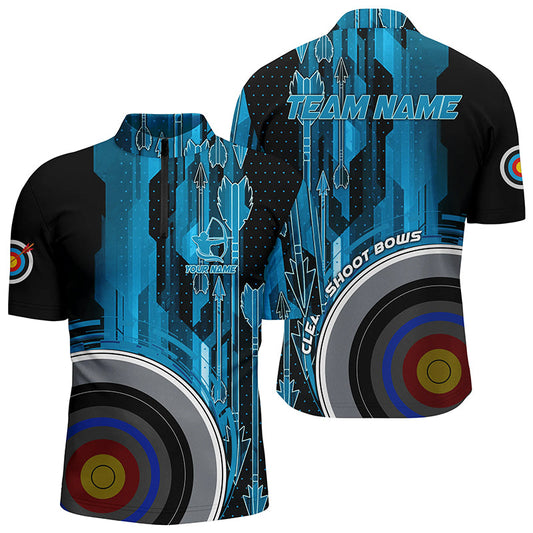 Maxcorners Personalized Vintage Blue 3D Target Archery Polo Shirts For Men, Clear Shoot Bows Archery Shirts