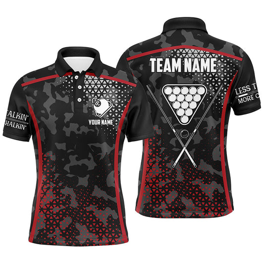 MaxCorners Billiard Red Black Ball Customized Name, Team Name 3D Polo Shirt