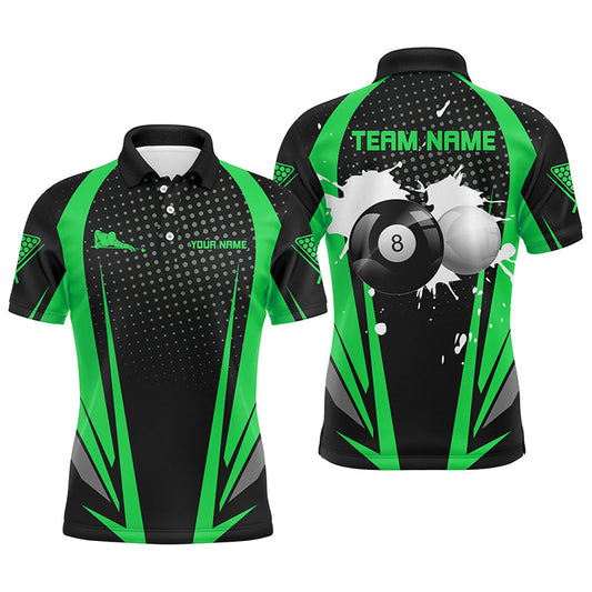 Maxcorners Personalized Paint Billiard Balls Black Green 3D Polo Shirts