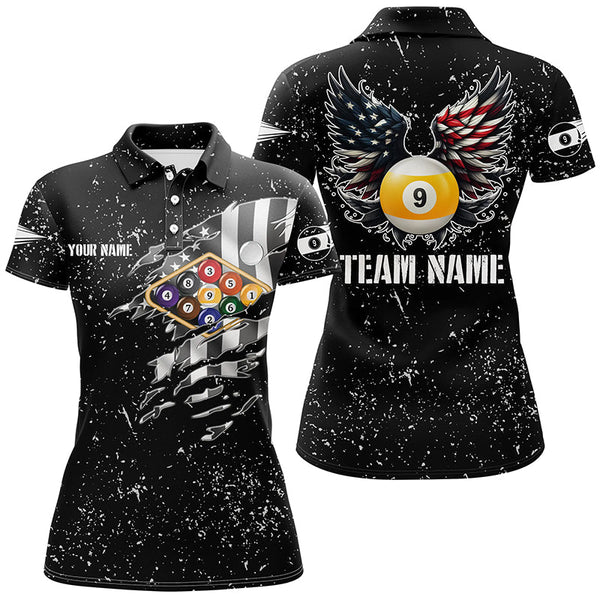 Maxcorners Personalized Us Flag Billiard Balls 3D Polo Shirts For Men, Funny Billiard 9 Ball Wings Jerseys