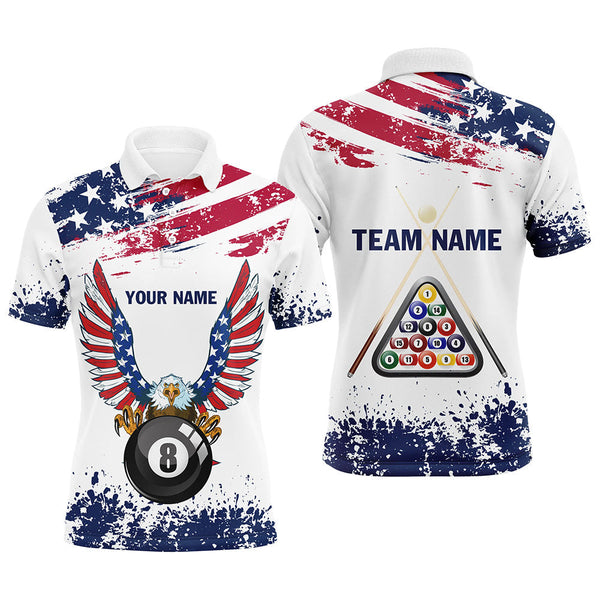 Maxcorners Personalized Eagle Us Flag 8 Ball Pool Billiard Polo Shirts Custom Billiard Balls Jerseys For Men And Women