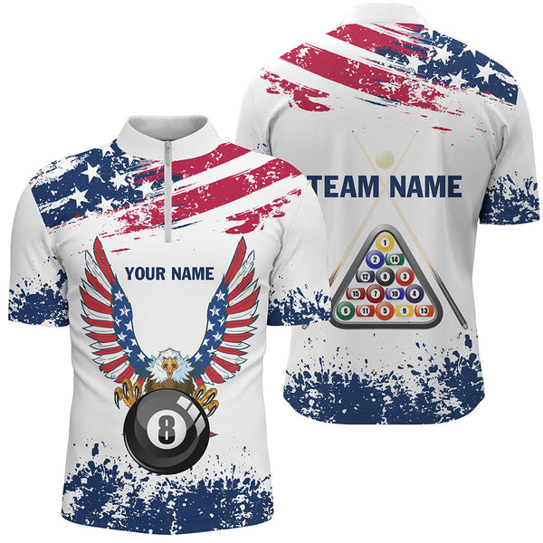 Maxcorners Personalized Eagle Us Flag 8 Ball Pool Billiard Polo Shirts Custom Billiard Balls Jerseys For Men And Women