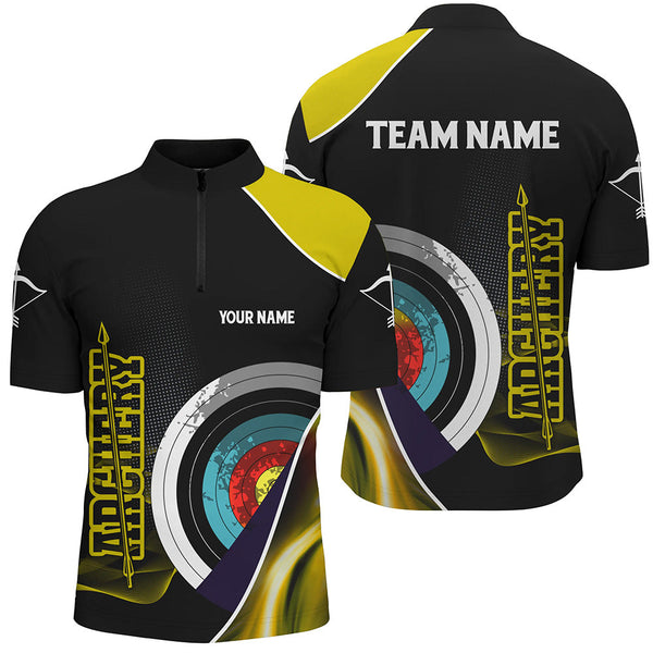 Maxcorners Personalized 3D Targets Archery Polo Shirts For Men, Custom Yellow Black Arrow Archery Team Shirts