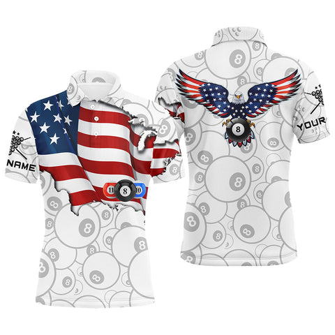 Maxcorners Personalized American Flag Eagle 8 Ball Billiard Polo Shirts
