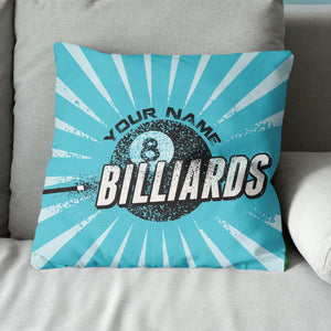 Personalized Blue Vintage 8 Ball Billiards Pillow Custom Billiards Gifts