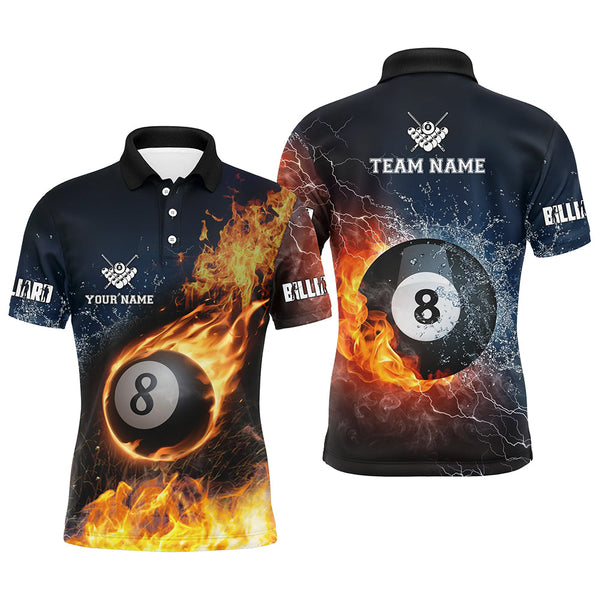 Maxcorners Billiard 8 Ball Fire And Water Billiard Pool Team Jerseys Polo & 1/4 Zip