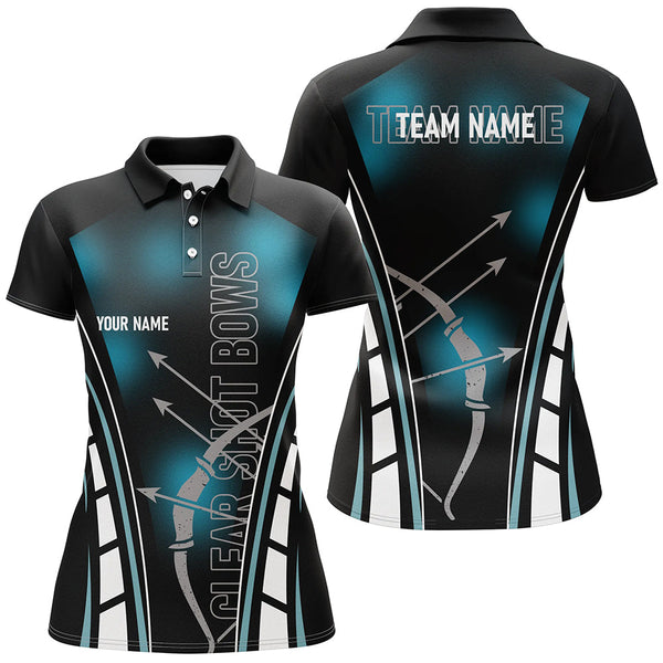 Maxcorners Personalized Clear Shot Bows Archery Polo Shirts For Men, Black Blue Arrows Bows Archery Shirts