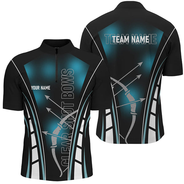 Maxcorners Personalized Clear Shot Bows Archery Polo Shirts For Men, Black Blue Arrows Bows Archery Shirts